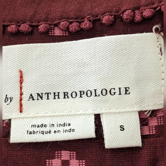 Anthropologie Burgundy & Pink Printed Tie Up Top, S, EUC - Picture 5 of 6